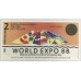 AUSTRALIA 1988 . TWO 2 DOLLARS BANKNOTE . WORLD EXPO 88